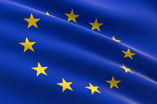 Flag of the European Union. 3D illustration of the EU flag waving.