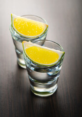 alcoholic drink in a glass with lime