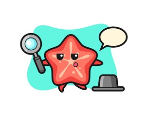 starfish cartoon character searching with a magnifying glass