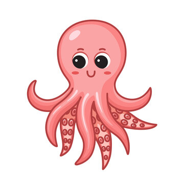 Cute cartoon octopus isolated on white background. Children vector illustration.