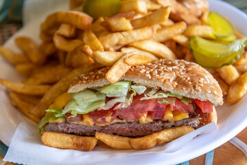 Real-life Cuban style hamburger served in Miami city, USA