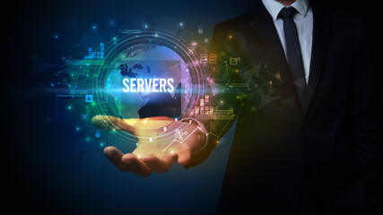 Elegant hand holding technology-related inscription