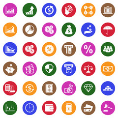 Economy Icons. White Flat Design In Circle. Vector Illustration.