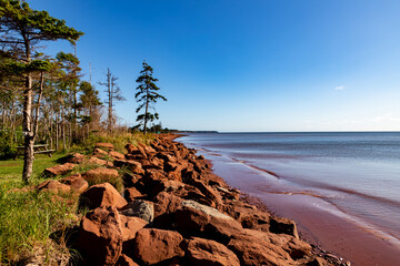 Seascape of a red beach
