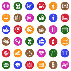 Diet Icons. White Flat Design In Circle. Vector Illustration.