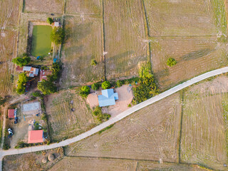 Rural villages and rice fields in Thailand - Take a photo by drone camera