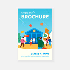 People standing in front of bank building and thinking. Money, cash, coin flat vector illustration. Finance and banking concept for banner, website design or landing web page