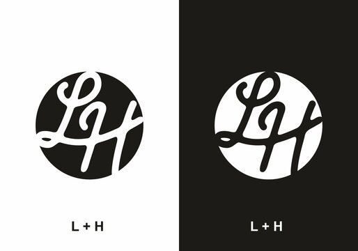 Black and white LH initial letter in circle