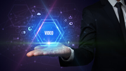 Man hand holding social inscription