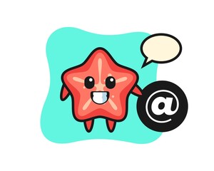 Fototapeta premium Cartoon Illustration of starfish standing beside the At symbol