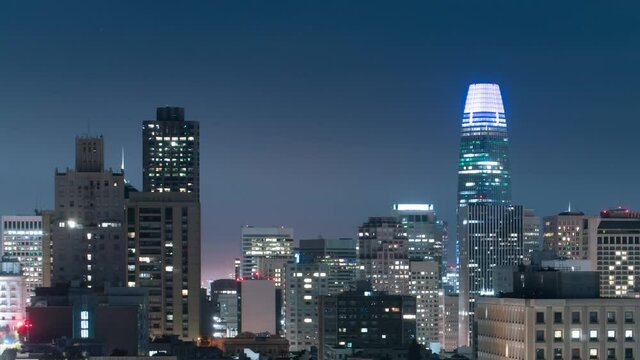San Francisco Downtown Buildings and Lower Nob Hill Night Time Lapse California USA