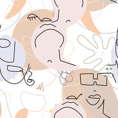 Face line pattern Abstract drawing seamless print