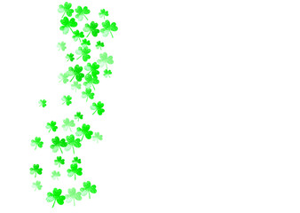 Saint patricks day background with shamrock. Lucky trefoil confetti. Glitter frame of clover leaves. Template for party invite, retail offer and ad. Festal saint patricks day backdrop.