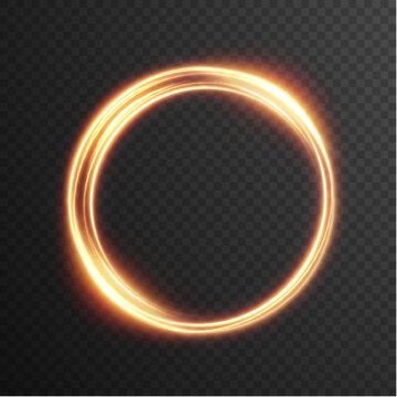 Vector light line effect of golden circle. Luminous fire trail on a transparent background. Light round line with an advantage effect. Golden circle light png.