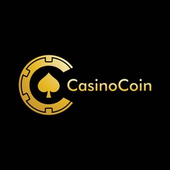 Gold Casino coin logo vector in Elegant Style with Black Background for casino business, gamble, card game, speculate, etc