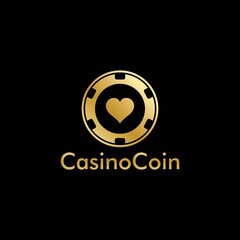 Gold Casino coin logo vector in Elegant Style with Black Background for casino business, gamble, card game, speculate, etc