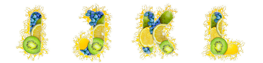 The letters I, J, K, L are made of fruit
