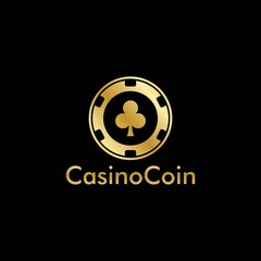 Gold Casino coin logo vector in Elegant Style with Black Background for casino business, gamble, card game, speculate, etc