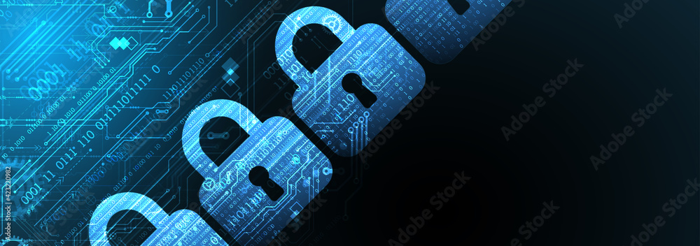 Poster Abstract technological background on the topic of information security. Abstract lock icon with numbers in the middle of the outline.