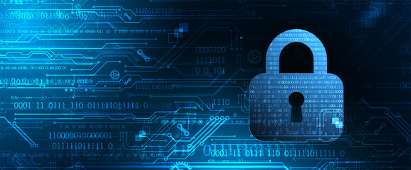 Abstract technological background on the topic of information security. Abstract lock icon with numbers in the middle of the outline.