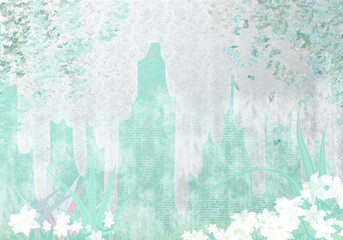 濃色と淡色のあじさいの花のあるグラデーション背景 フレームイラスト 黄緑 紫系のクラシカルな色調 Wall Mural Rainowl 濃色と淡色のあじさいの花のあるグラデーション背景 フレームイラスト 黄緑 紫系のクラシカルな色調 Wall Mural Rainowl
