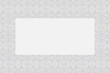 Geometric 3D white background. Convex volumetric texture. Ethnic pattern with national coloring in the style of doodling. Frame for text, advertising, presentations.