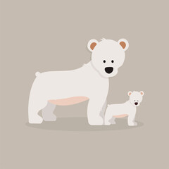 White bear with bear cub on gray background