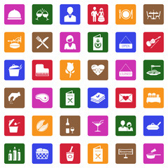 Dinner Icons. White Flat Design In Square. Vector Illustration.