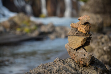 Balancing lava rocks at Barnafoss, Iceland