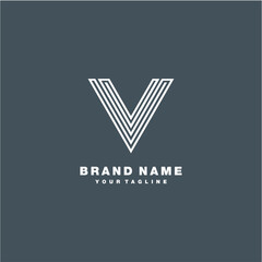 Letter V with strip line logo design template, monogram letter V icon vector.