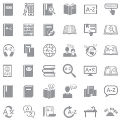 Dictionary Icons. Gray Flat Design. Vector Illustration.