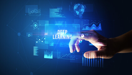 hand touching digital button, modern technology concept