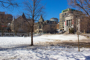 University campus in winter