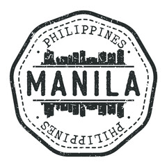 Manila, Metro Manila, Philippines Stamp Skyline Postmark. Silhouette Postal Passport. City Round Vector Icon. Vintage Postage Design.
