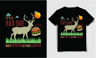 Vintage, Black T Shirt Design, Deer, it's a bad day