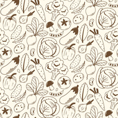 Seamless pattern with fresh vegetables. Healthy and beneficial product. Organic food. Gardening or farming concept. Design for print, packaging, wallpaper, textil. Flat vector illustration.