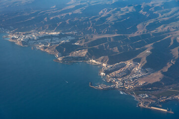 Aerial view of holiday towns situated on the southern coast of Gran Canaria, Canary islands, Spain