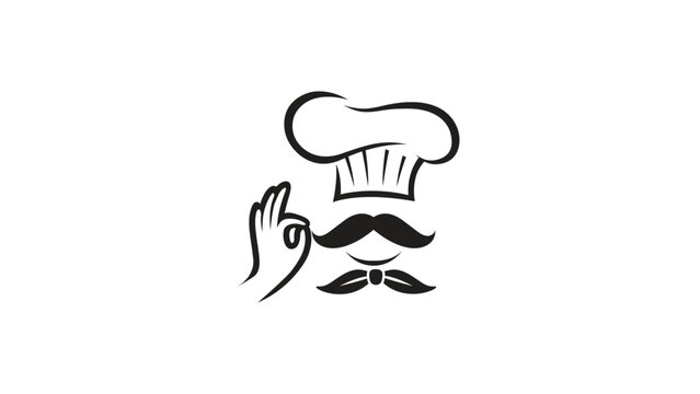 Creative Chef Head Moustache Hat Cartoon Logo Vector Design  
