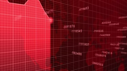 Stock markets crashing down on red background. Concept of financial stagnation, crash, recession, crisis, business crash and economic collapse.