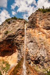 Rinka waterfall located in Logarska dolina national park in Slovenia, Second highest waterfall in Slovenia. Popular hiking destination in the Alps © Zedspider