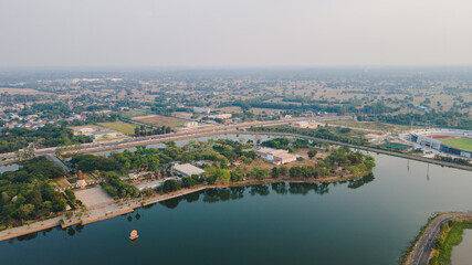 Fototapeta premium A place to exercise in the middle at Koh Klang nam public park in Sisaket Thailand. Landmark of Sisaket