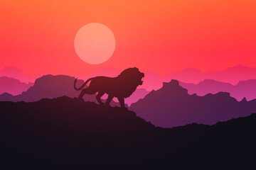 Lion roar in beautiful morning Silhouette  vector illustration.
