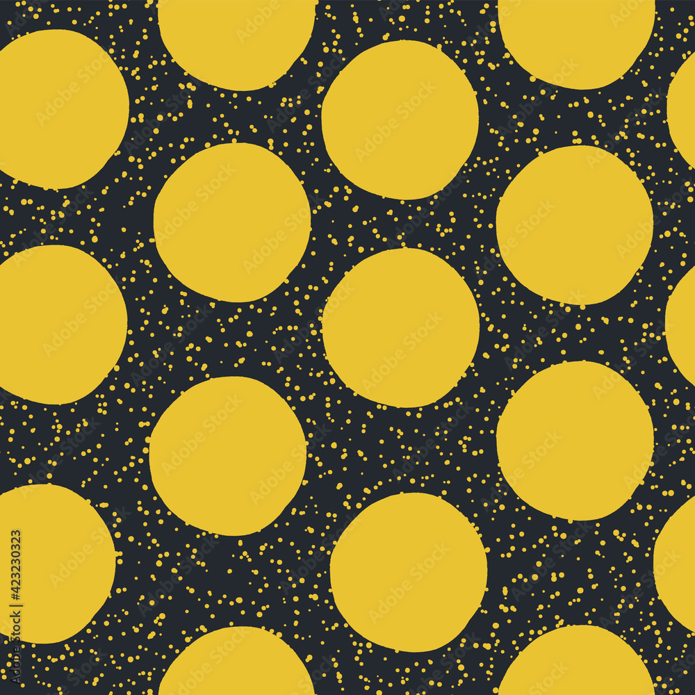 Poster yellow dots on black background. seamless pattern. vector