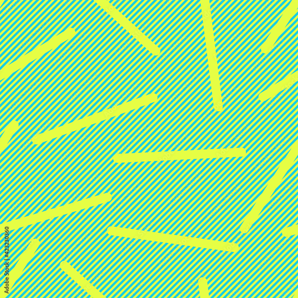 Poster Gray blue diagonal lines seamless pattern with yellow strokes. Geometic vector texture background.
