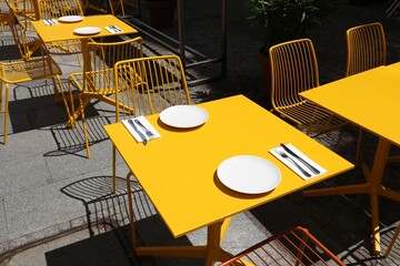 Modern cafe tables in Warsaw, Poland
