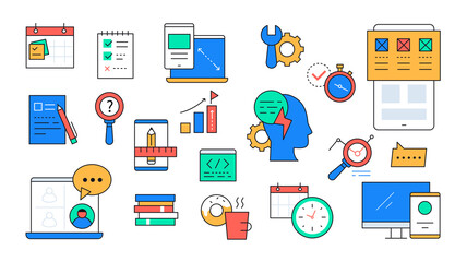 Web development and planning - line design style icons