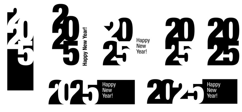 Merry Christmas and Happy New Year 2025 background in typographical style, card.