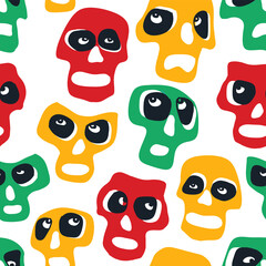 Fototapeta premium Heads masked as skull seamless pattern. Dia los muertos theme vector background.