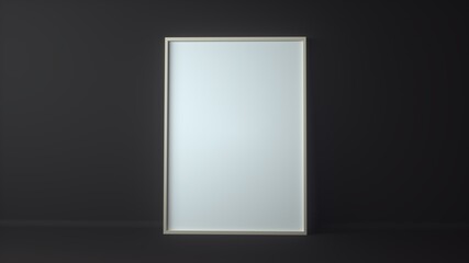 Blank picture frame for insert text or image inside on dark grey color. 3d rendering