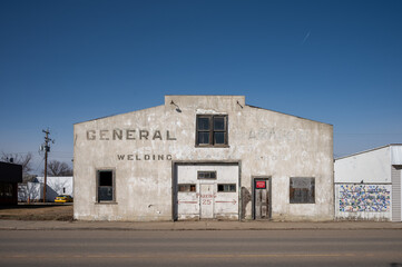 Old abandoned service station in the town of Foremost.